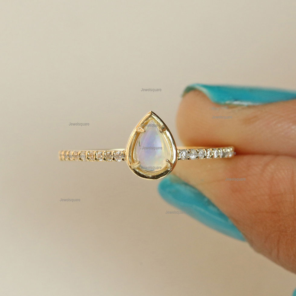 Thumbnail: 6x4mm Pear Ethiopian Opal & Natural Diamond Wedding Eternity Band Ring 14k Gold