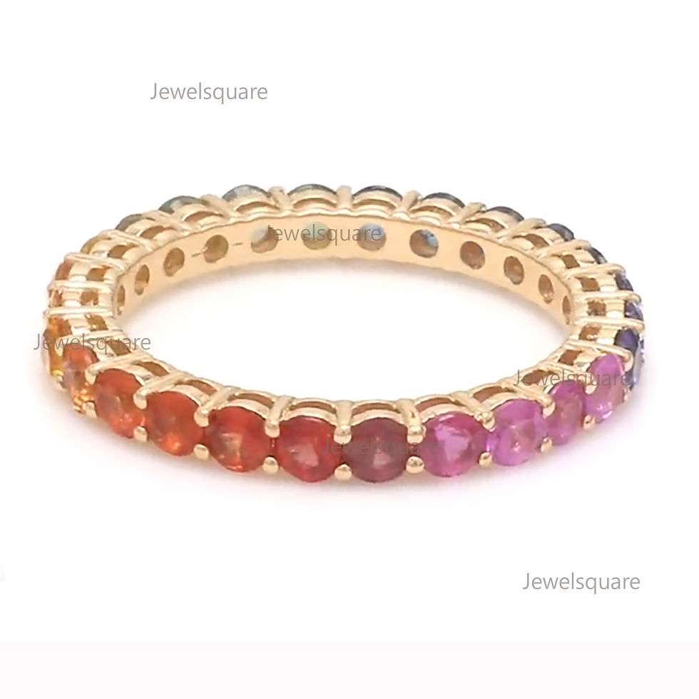 Thumbnail: Natural Rainbow Sapphire Eternity Ring, 14K Gold Prong Set Ring