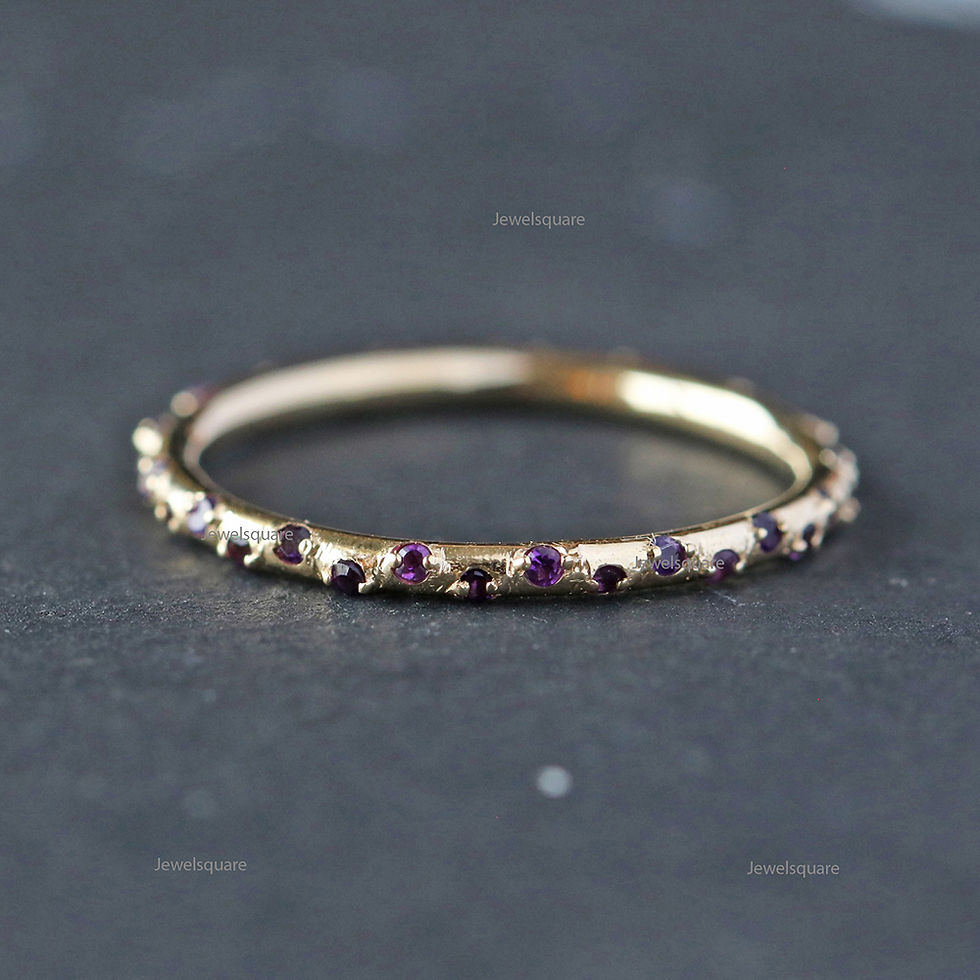 Thumbnail: 0.24ct Natural Amethyst Full Eternity Thin Wedding Band Ring in 14k Yellow Gold