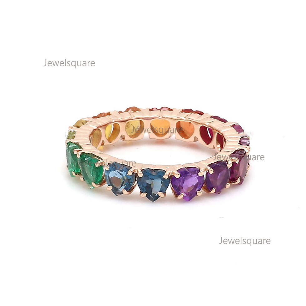 Thumbnail: Natural Heart Rainbow Sapphire Eternity Ring, 14K Gold Ombre Multi Sapphire Ring