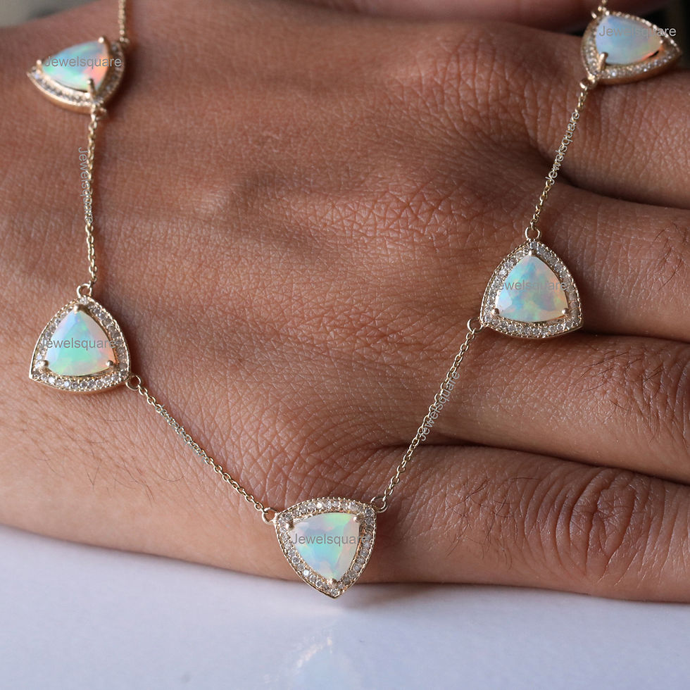 Thumbnail: Solitaire Five Trillion Opal & Diamonds Necklace in 14k Yellow Gold Jewelry Fine