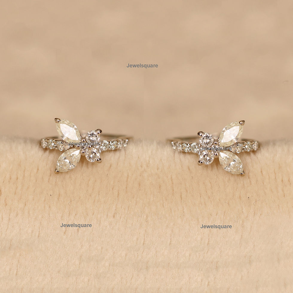 Thumbnail: Marquise Diamond Cluster Hoop Earrings in 14k White Gold, Butterfly Diamond Hoop