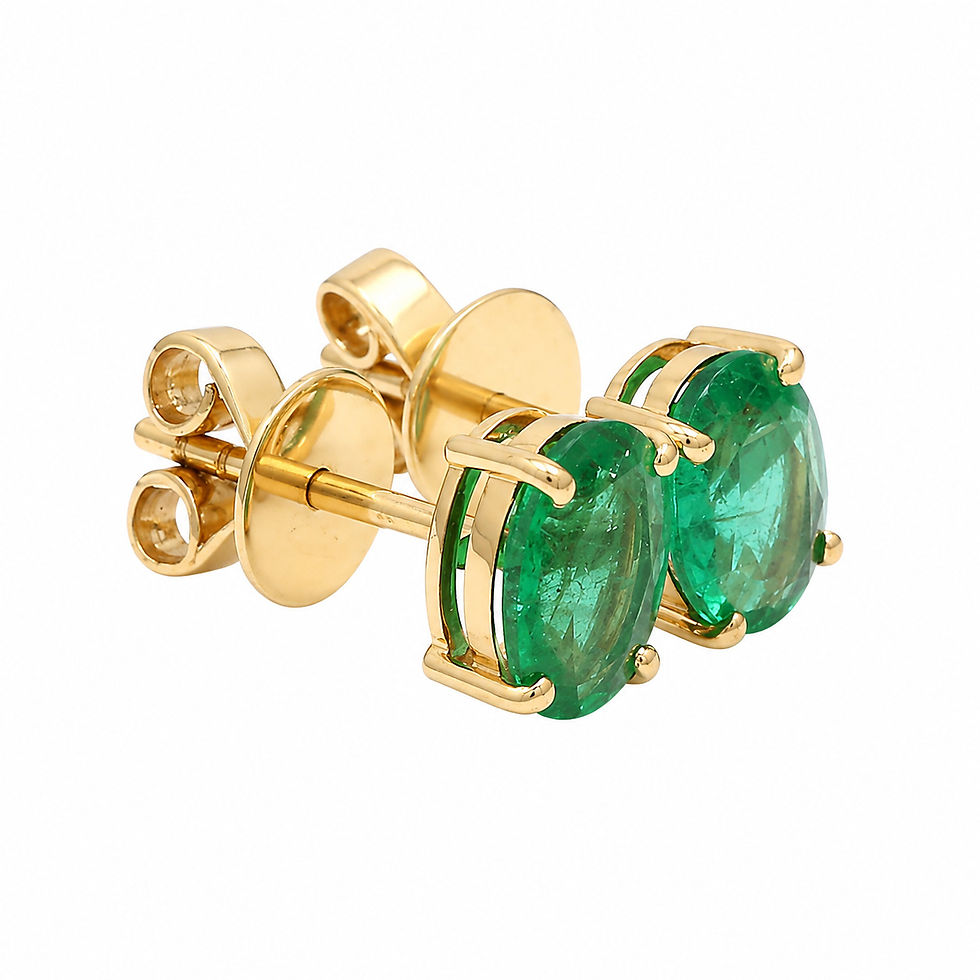 Thumbnail: Oval Zambian Emerald Stud Earrings In Solid 14K Yellow Gold Jewelry