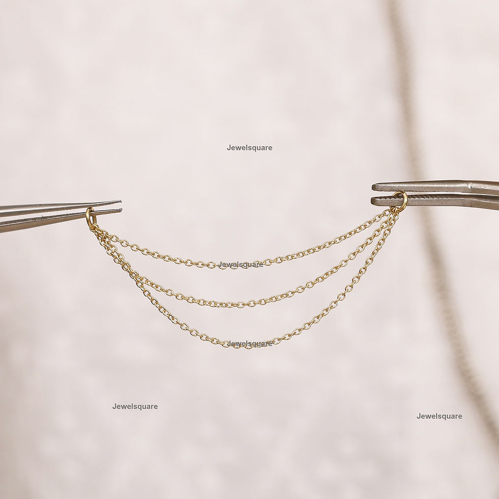 Thumbnail: 14k Solid Yellow Gold Triple Chain  Enhancer Earring For Stud Earring