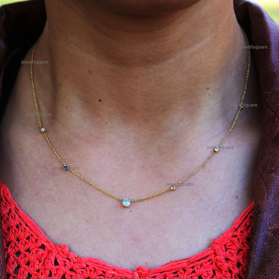 Thumbnail: Opal, Emerald, Blue Sapphire And Diamond Multi Stones Necklace 14k Gold Jewelry
