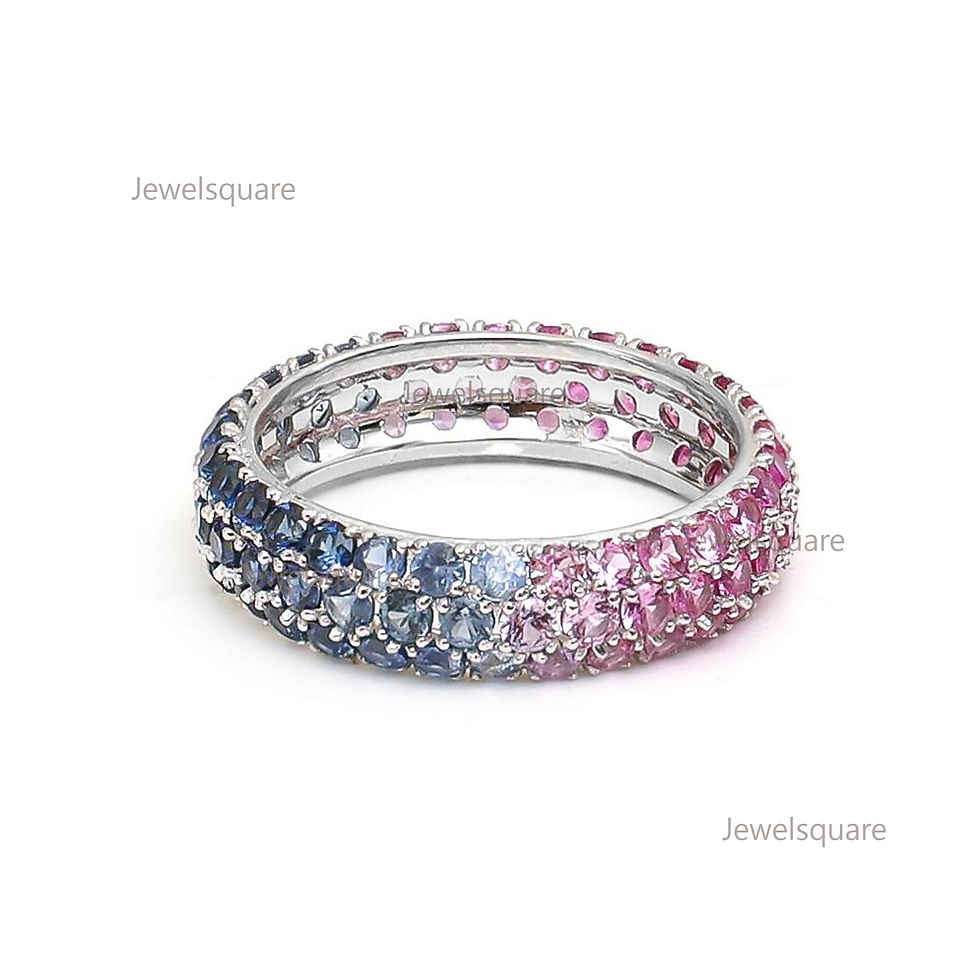 Thumbnail: Blue & Pink Sapphire Eternity Ring, 14K Solid Gold Three Row Eternity Ring