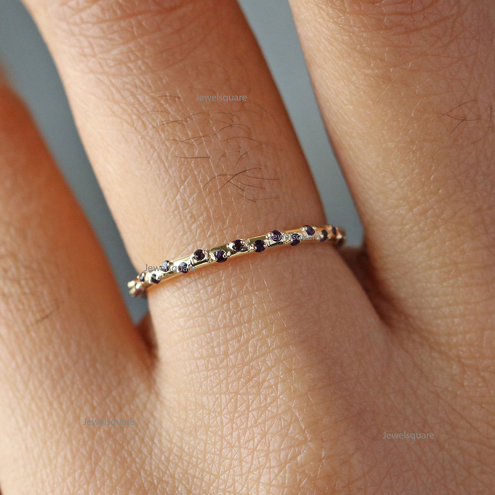 Thumbnail: 0.24ct Natural Amethyst Full Eternity Thin Wedding Band Ring in 14k Yellow Gold