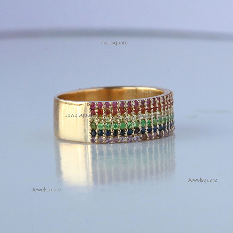 Thumbnail: Natural Rainbow Sapphire Band Ring, Solid 14k Yellow Gold Band Ring.