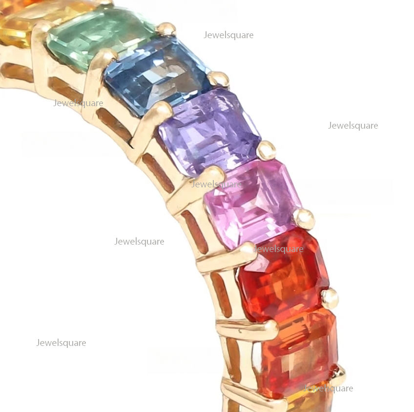 Thumbnail: Octagon Cut Ombre Rainbow Eternity Wedding Band Ring, 14K Yellow Gold Ring