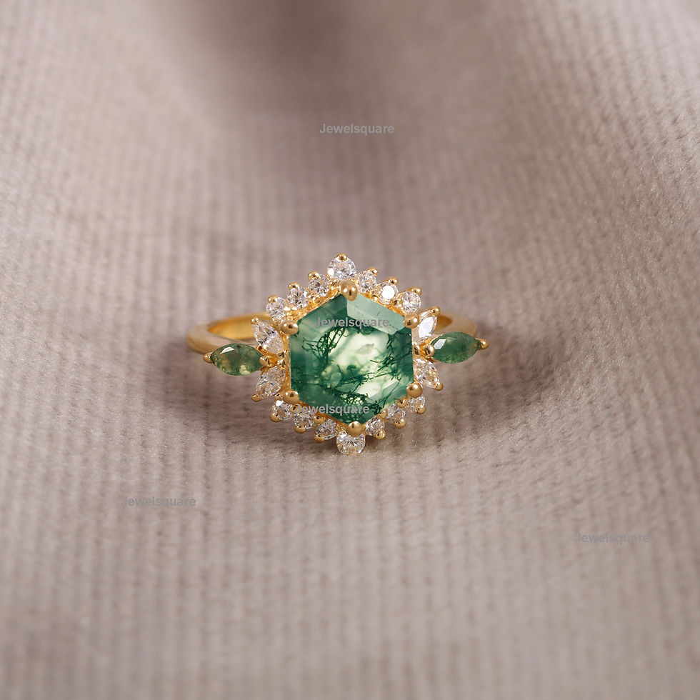 Thumbnail: Genuine Moss Agate & Cubic Zirconia Cluster Engagement Ring In 925 Silver Ring