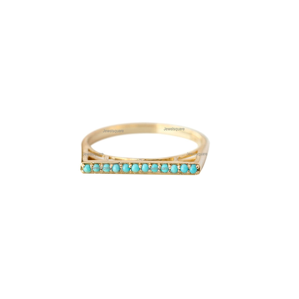 Thumbnail: Real Arizona Turquoise Bar Line Half Eternity Band Ring in Solid 14k Yellow Gold