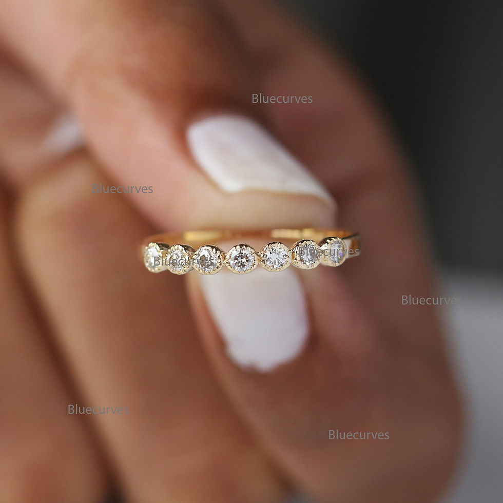 Thumbnail: Natural Diamonds Half Eternity Band 14k Yellow Gold Milgrain Band Ring Jewelry