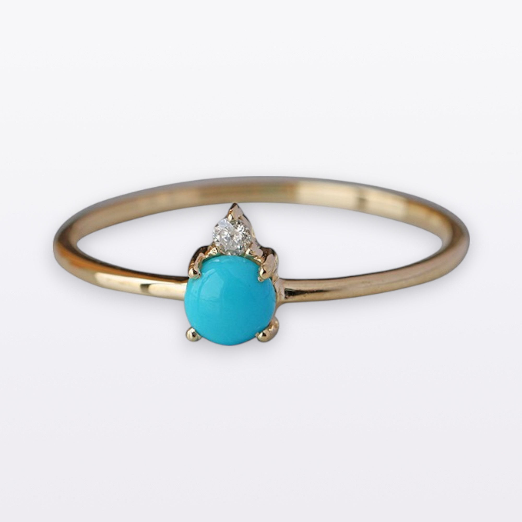 Arizona Turquoise & Solitaire Natural Diamond Ring In Solid 14k Gold