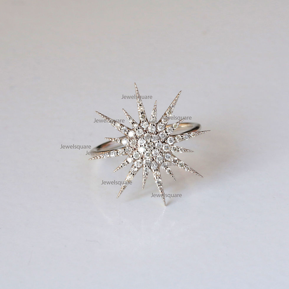 Thumbnail: Solid 14k White Gold Big Star Ring SI Clarity Natural Diamonds Jewelry