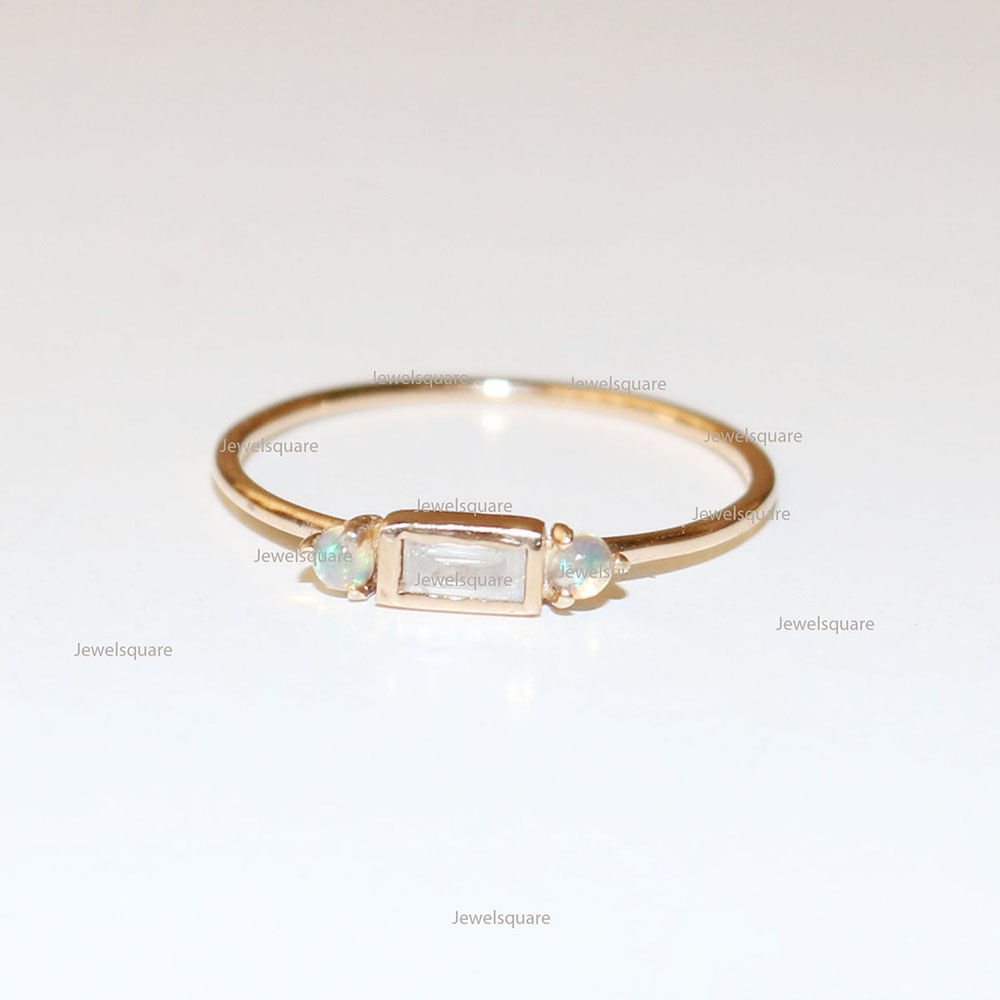 Opal Diamond Baguette Ring in 14k Yellow Gold Fine Jewelry