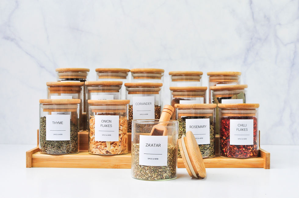 Bamboo spice jar set with labels