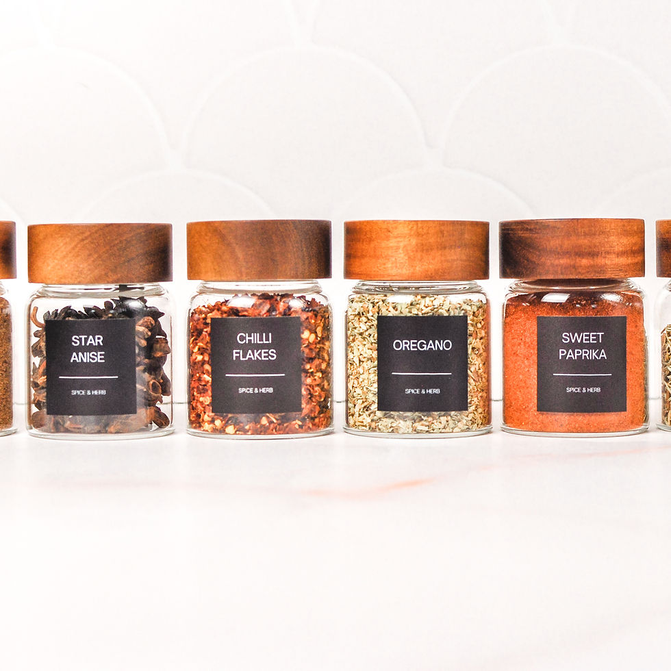 Acacia spice jar set of 15 with black spice and herb labels