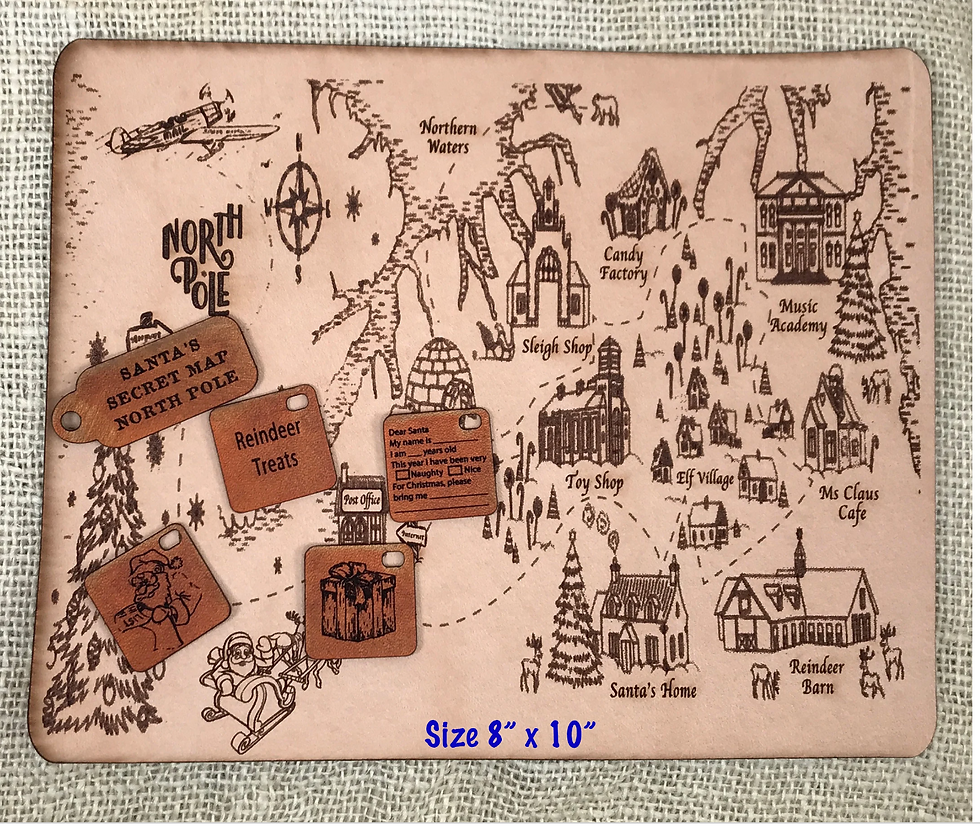 Thumbnail: Engraved Leather Santas Secret CHRISTMAS Map Coloring Also