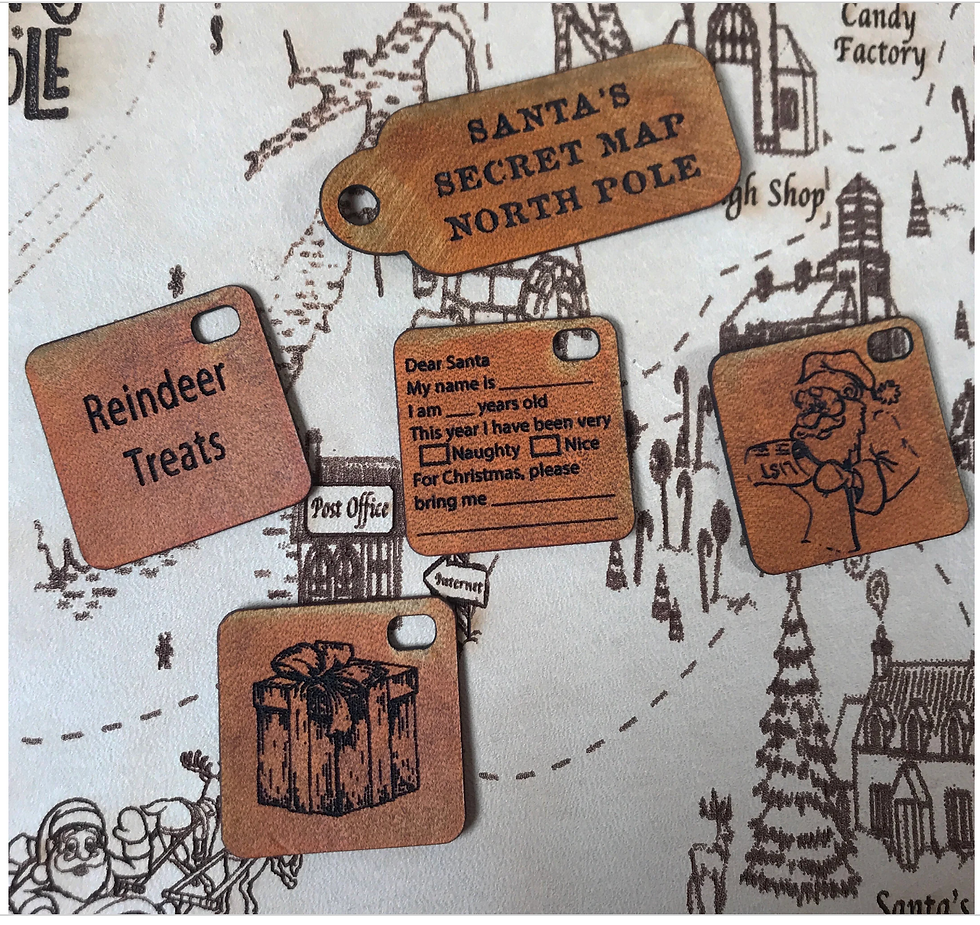 Thumbnail: Engraved Leather Santas Secret CHRISTMAS Map Coloring Also