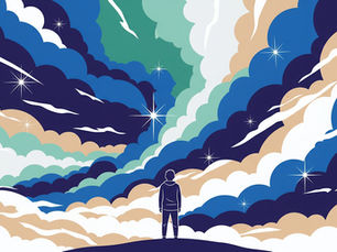 A person gazes at a colorful, starry sky.