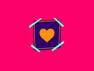 A heart taped up on a post it note on a pink background