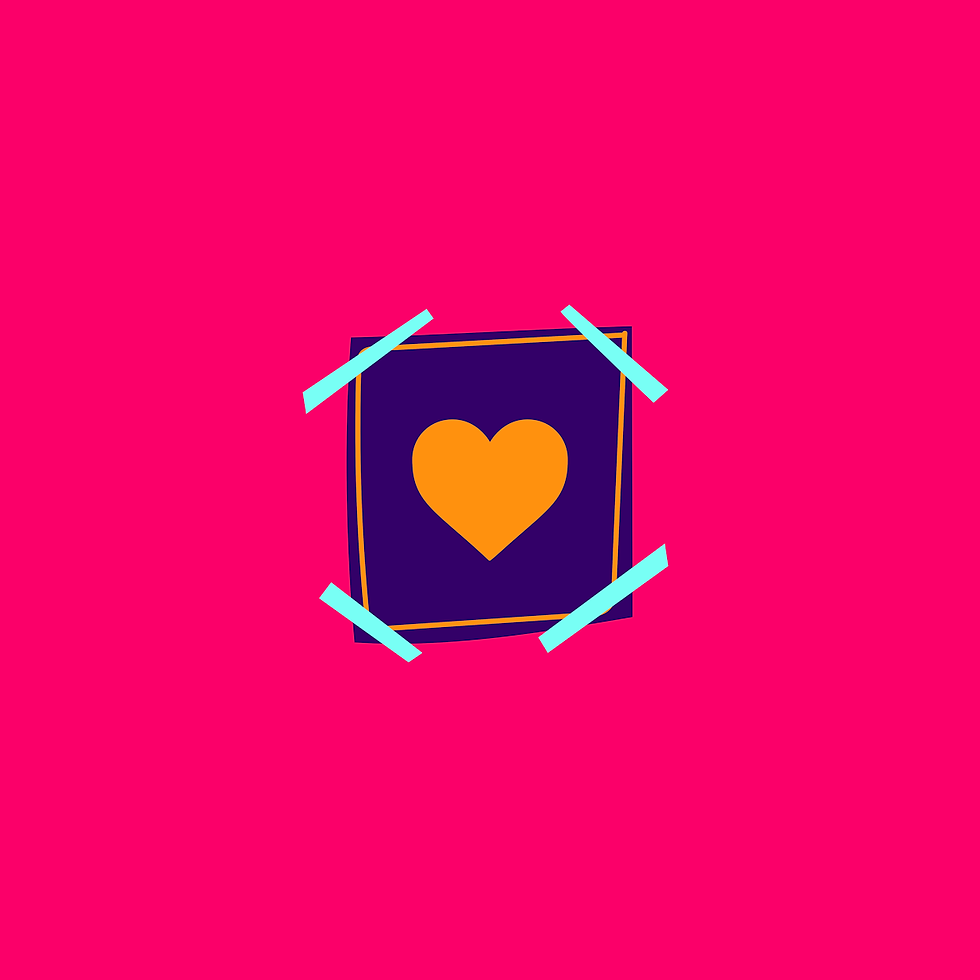 A heart taped up on a post it note on a pink background