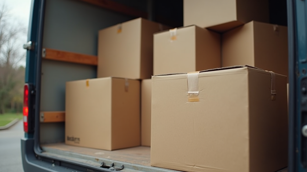 Close-up view of neatly packed moving boxes stacked in a truck