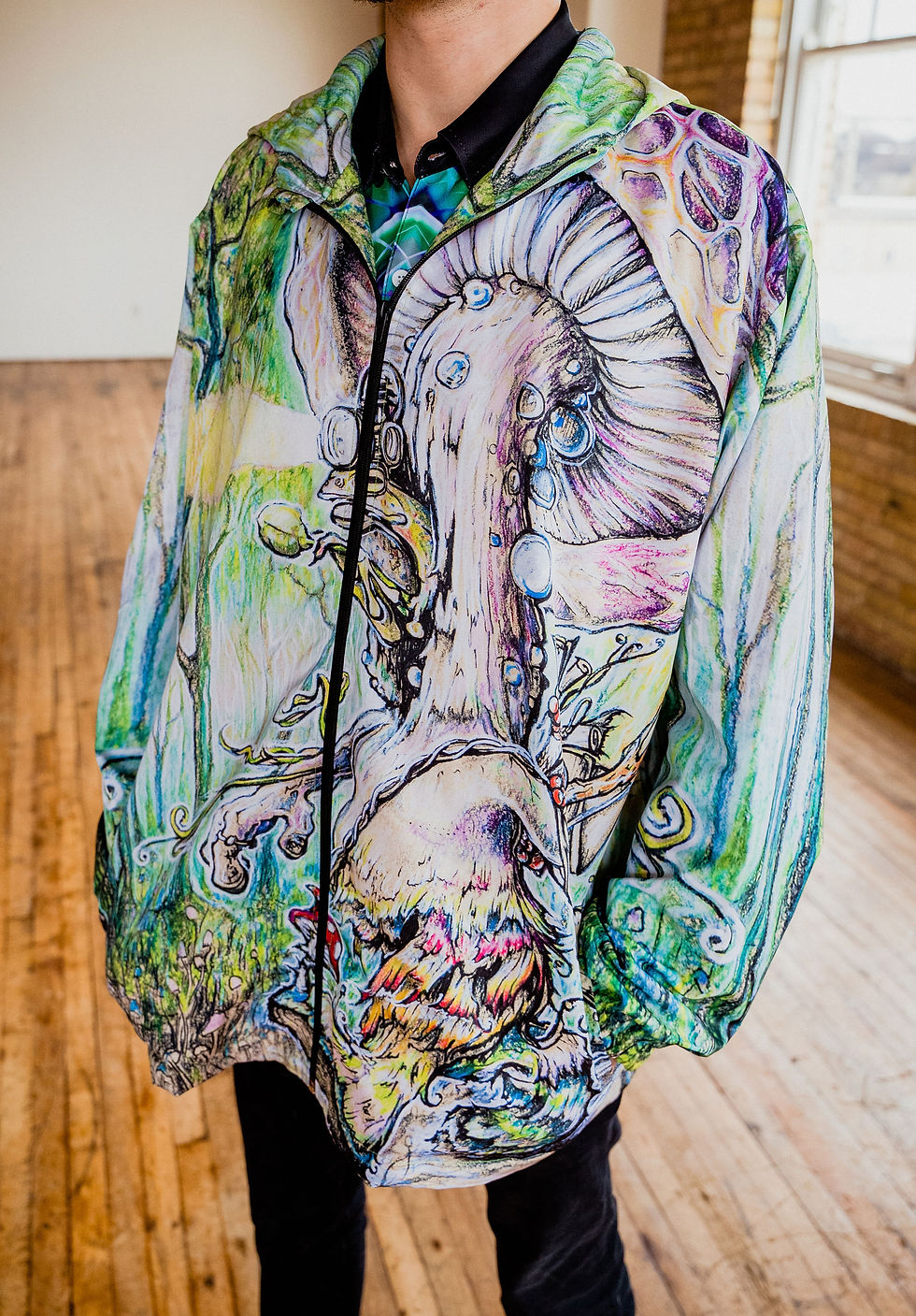 Thumbnail: "Mycelium Mailman" rain jacket      by Kuhmali Art