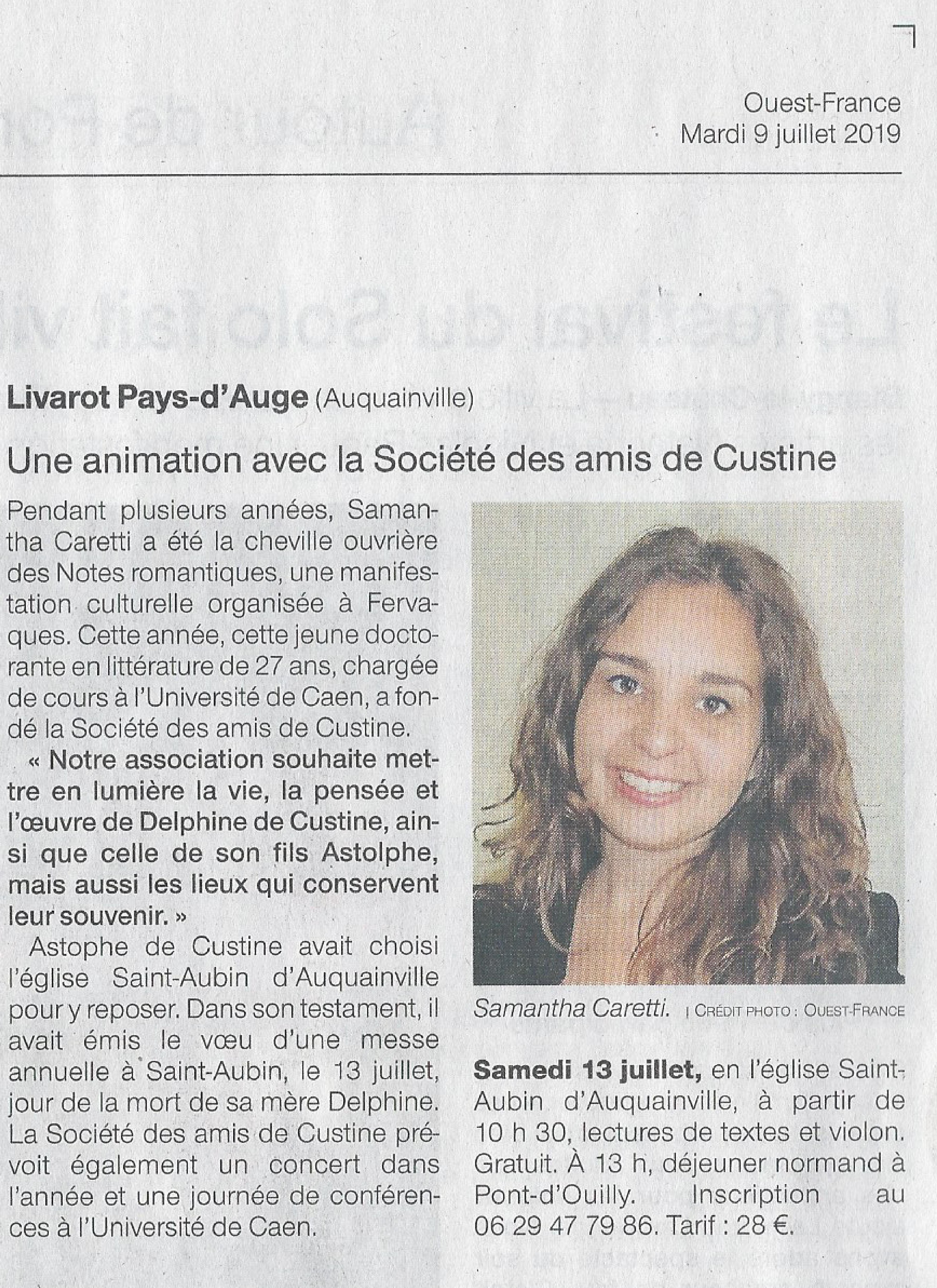 Ouest France. 9 Juillet 2019.