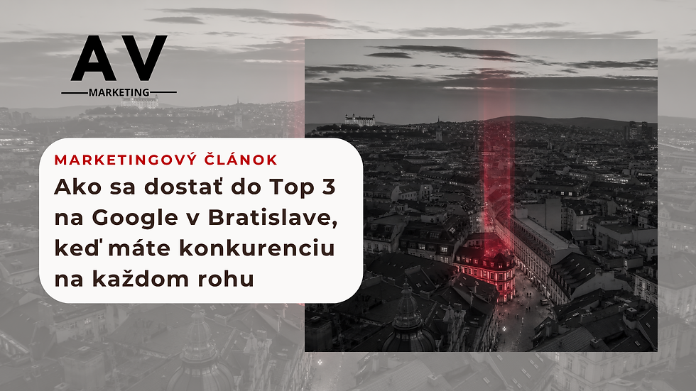 Mapa centra Bratislavy s viacerými firemnými pinmi a jedným zvýrazneným pinom na vrchole rebríčka, ilustrujúca boj o Top 3 v Google mapách v hustom meste