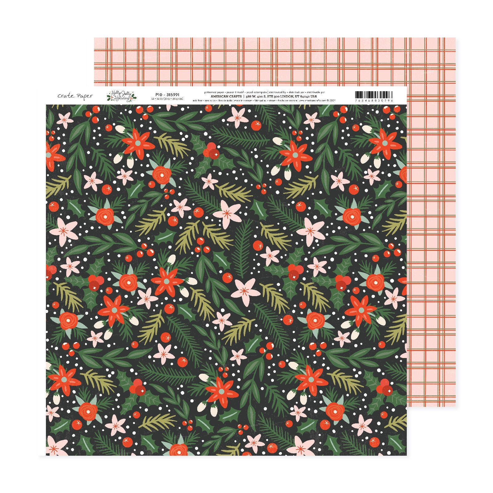 Crate Paper Holly Jolly paper #10 12x12 patterned paper sheet