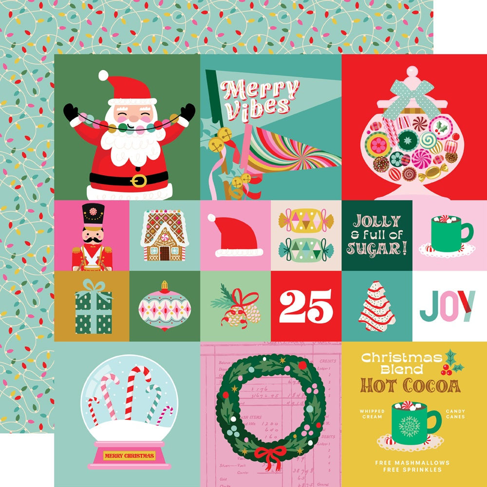 Simple Stories Hard Candy Christmas 2x2/4x4 Elements patterned paper sheet.