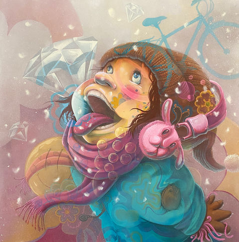 Lucie eating snow and tripping to the stars