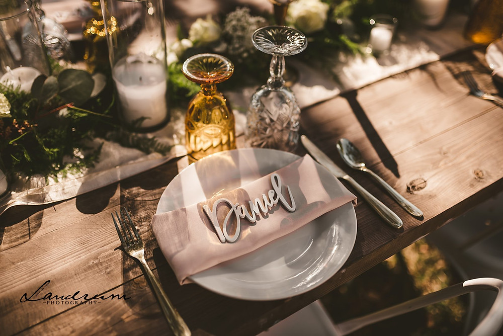 Wedding table decor at Wallace Ranch