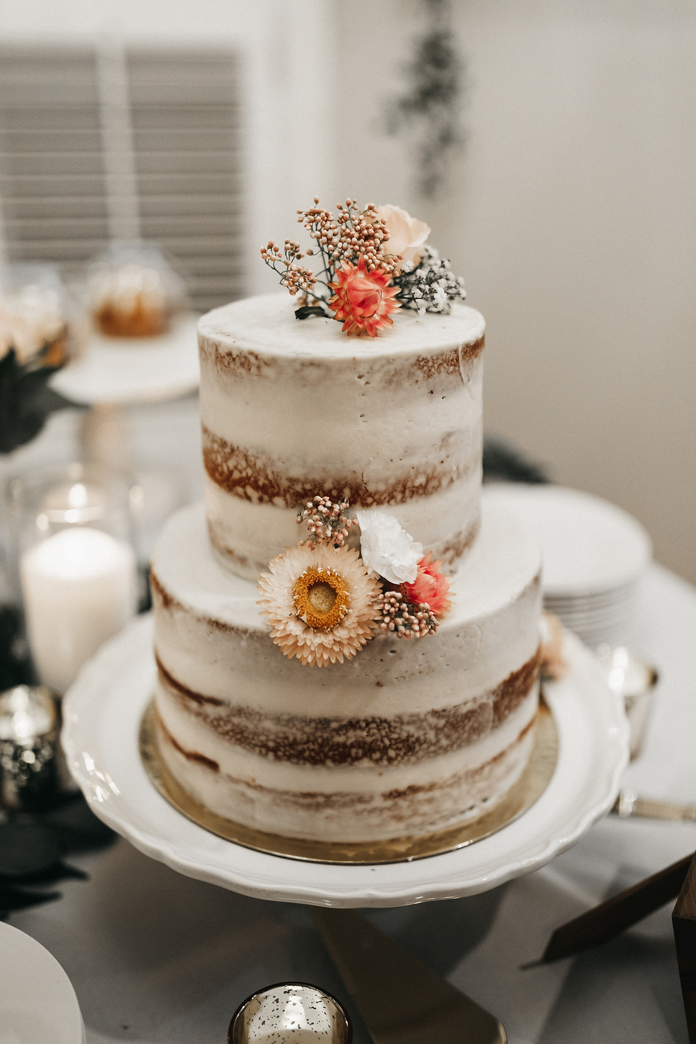 Wedding Cake with Dried Florals topper at Wallace Ranch