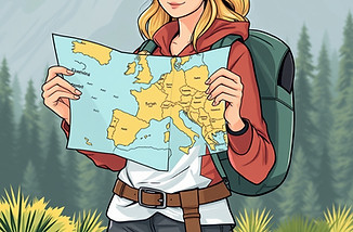 female hiker holding a map of europe in their hands.jpg