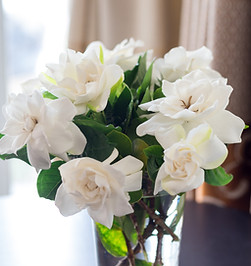 close up image of white gardenia bouquet in the vast put on the table in the room..jpg
