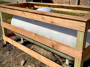Cedar Ranch Rail fence with cap and trim propane utility blind