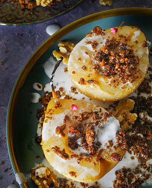 Chamomile & Vanilla Poached Pears with a
