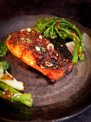 Brown Butter, Maple-Glazed Garlic, Chilli and Ginger Salmon