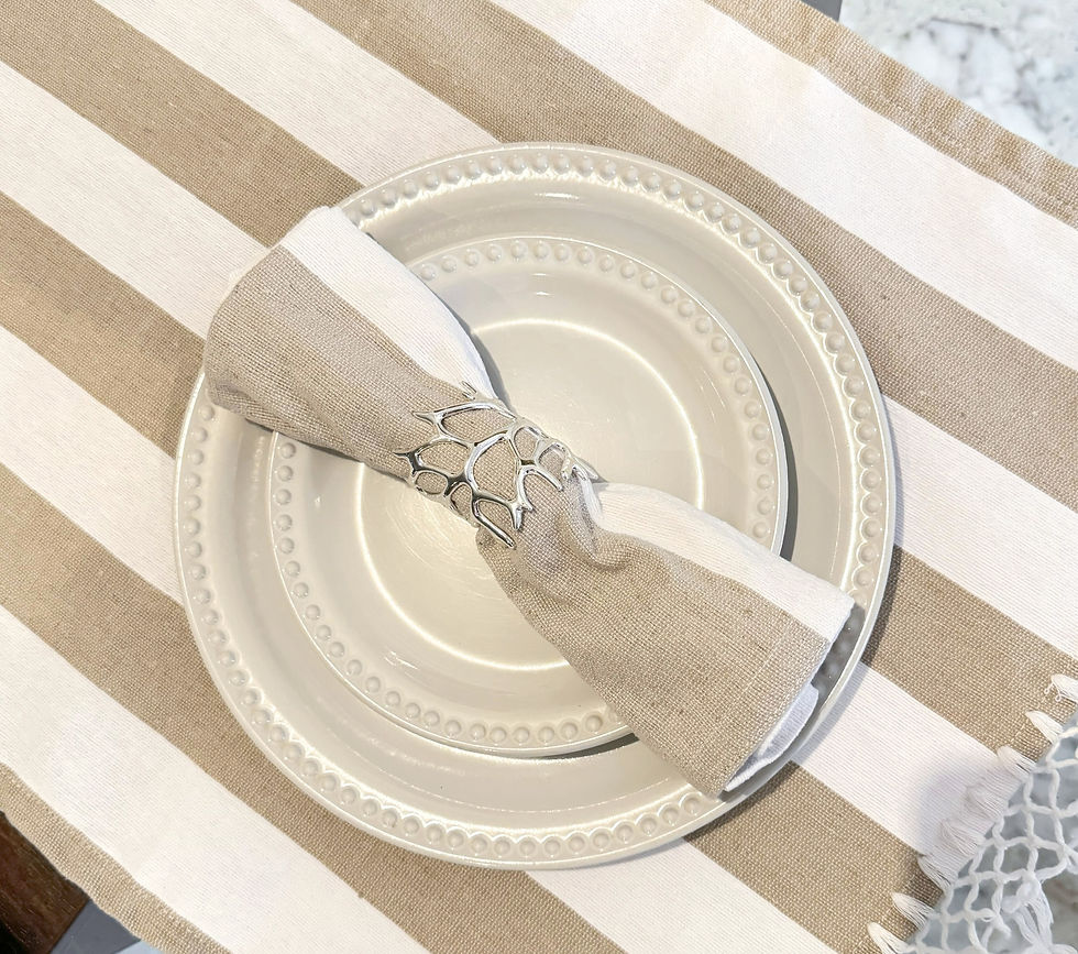 Miniatura: PACK DE 4 SERVILLETAS TELAR BEIGE CON BLANCO