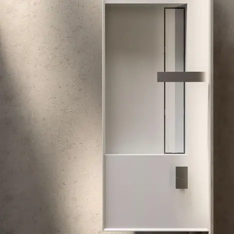 Schlichte Eleganz im Bad: Wandhängendes Badmöbel in neutralem Ton mit minimalistischer Linienführung – moderne Stauraumlösungen von BAD ELEMENTE.