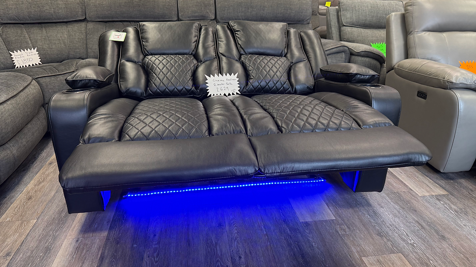 Thumbnail: Black leather 2 seater led power recliner sofa