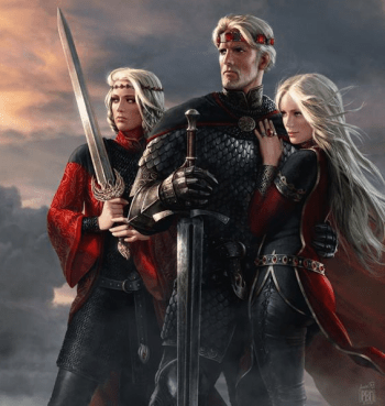 Aegon, Visenya and Rhaenys. It is because of Rhaenys' death that Aegon is now facing a threat more terrifying than dragons from Dorne.