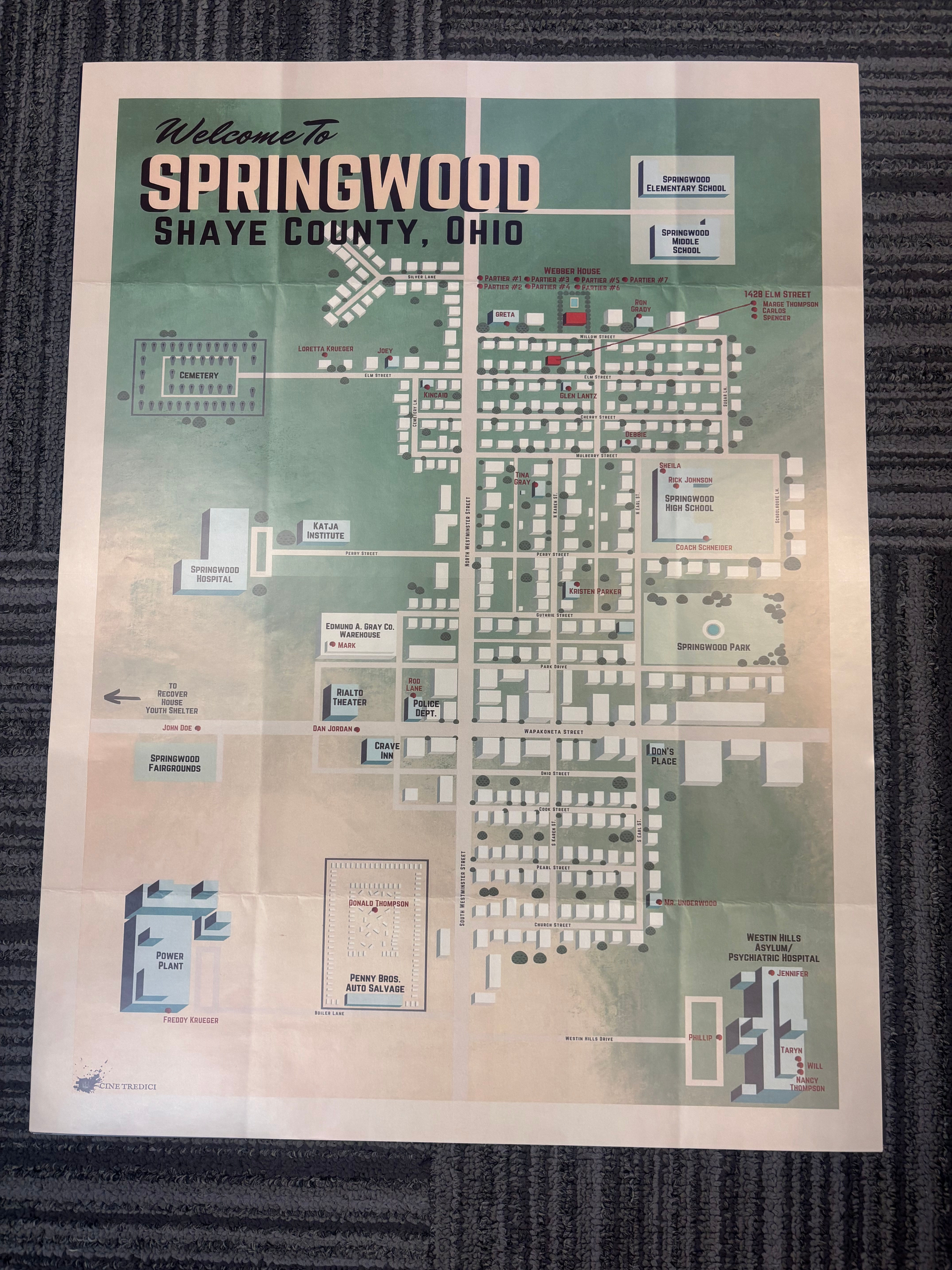 A Nightmare on Elm Street – Welcome to Springwood Murder Map Print (18" x 24")