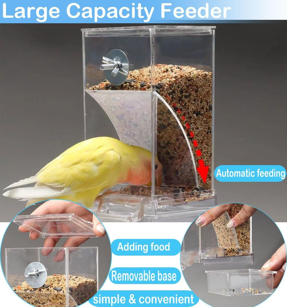 No Mess Automatic Bird Feeder Transparent Food Container Cage Parrot Feeder Acce