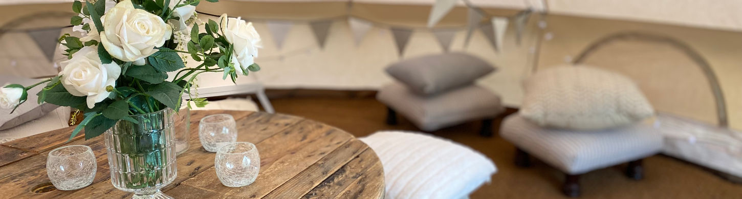 natural colour decorations in a bell tent chill out area.