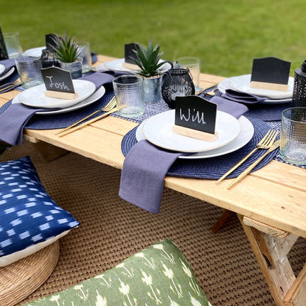 blue and green luxury picnic set up for hire in Dunmow Essex