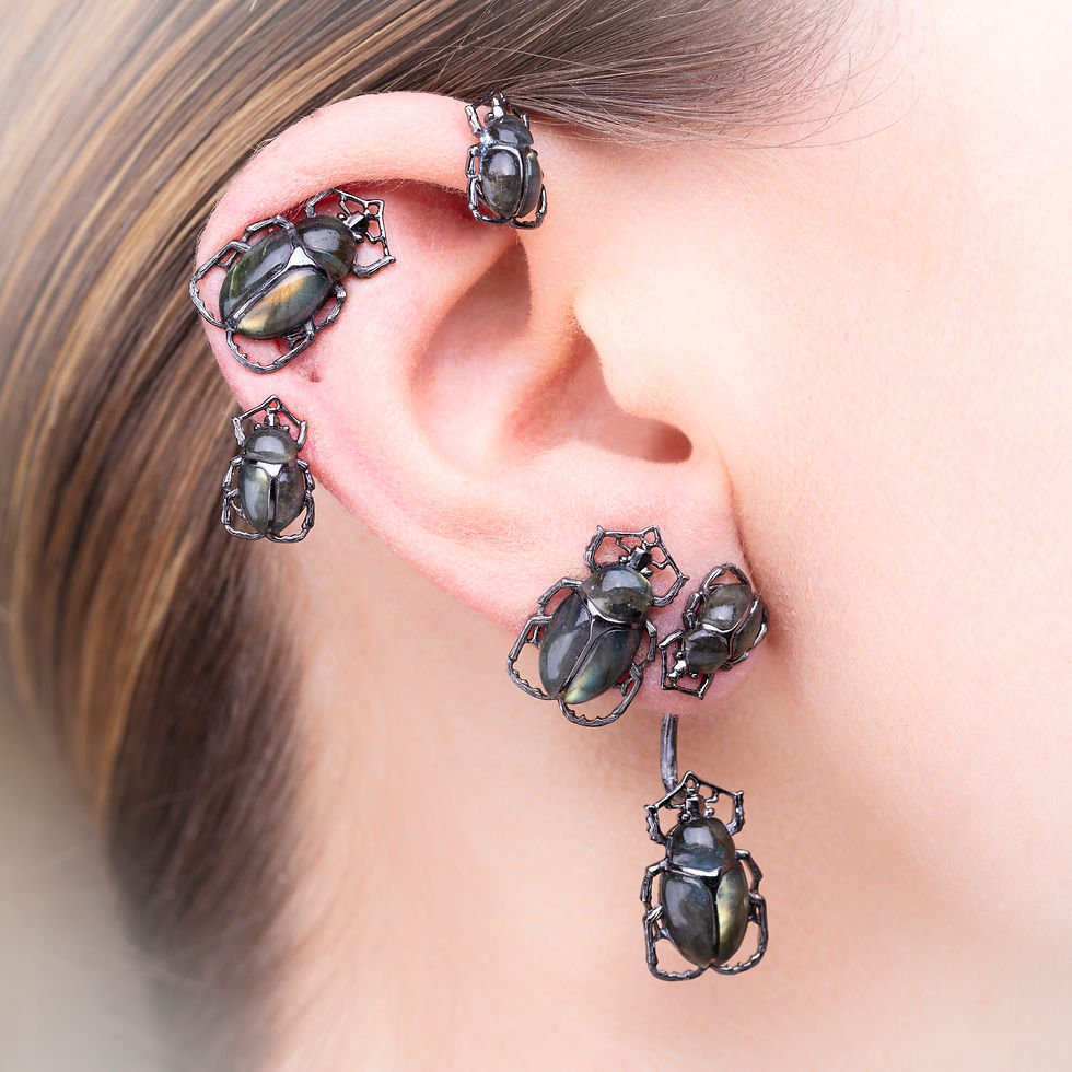 Thumbnail: scarab ear studs and jackets worn together curated ear