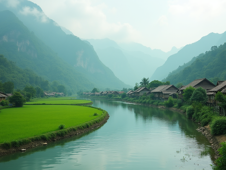 Quiet river landscape in a hidden Southeast Asian village